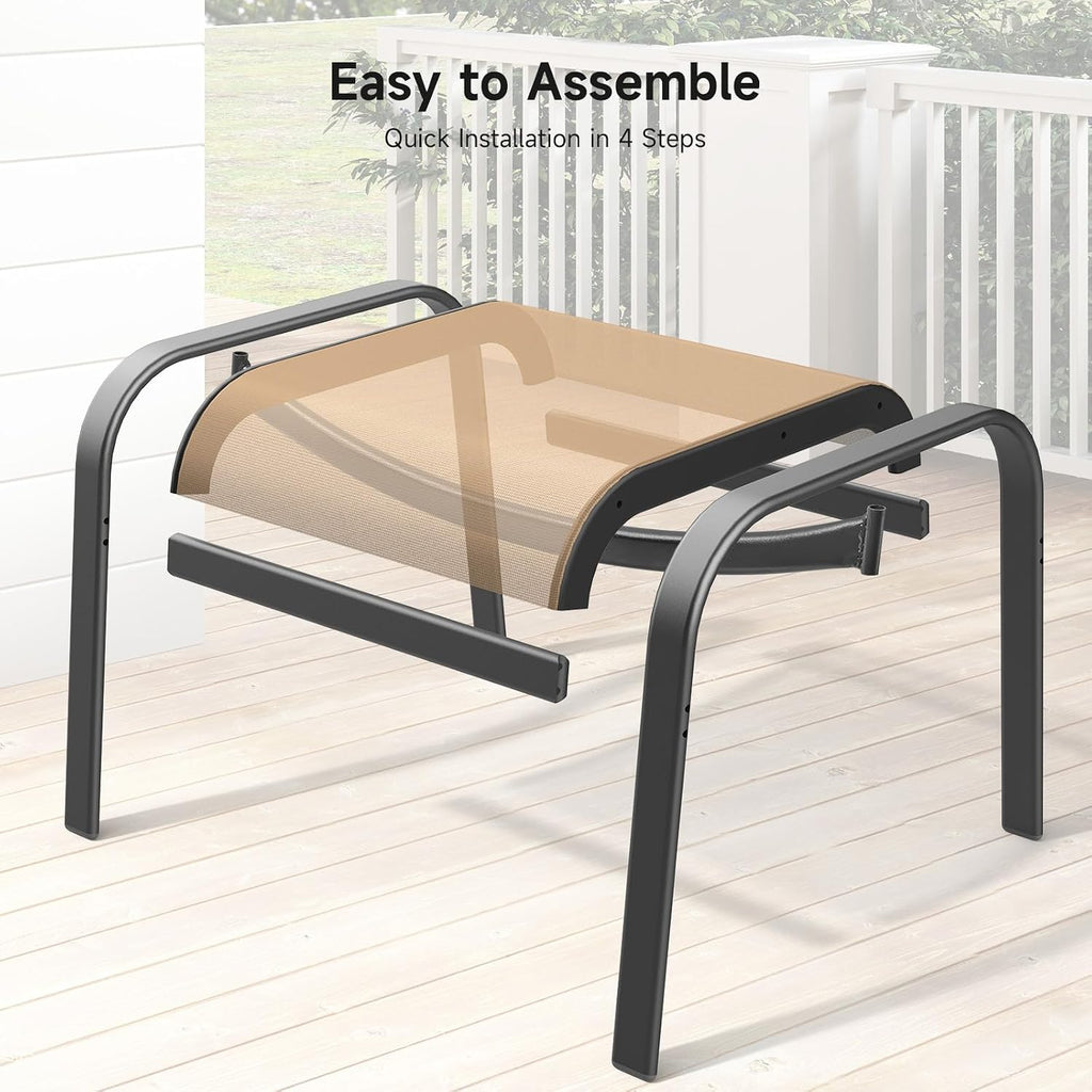 ONBRILL Outdoor Ottoman Set of 2, Oversized Outdoor Foot Rest, Beige | Stackable, All Weather Outdoor Foot Stool, Supportive Textliene, Metal Frame, Patio Garden Pool Furniture