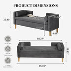 65.35" Storage Bench, Corduroy Upholstered End of Bed Bench with Bolster Pillows, Modern Storage Bench with Natural-Patterned Wooden Legs, Comfy Entryway Bench for Entryway (Charcoal)