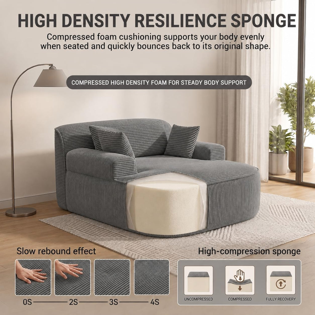 Oversized Chaise Lounge Chair Indoor, Couch Cloud Chair with 3 Comfy Pillows, Corduroy High-Density Foam Reading Chair, Wide Arms Bed Sleeper Sofa for Living Room Bedroom Relaxing