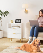 Night Stand,25.7" H Bedside Table with 2-Drawer Shelf,Morden Nightstand with Gold Frame,Fluted Side Table with Gold Frame,End Table for Bedroom,Living Room