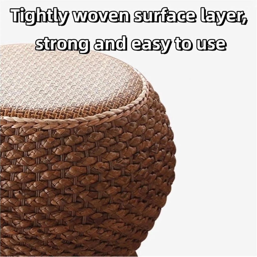Round Ottoman Natural Seagrass Braided Poof Hand Weaving Round Ottomans Boho Footrest Stool for Home Living Room Bedroom Patio(22cm/8.6in)