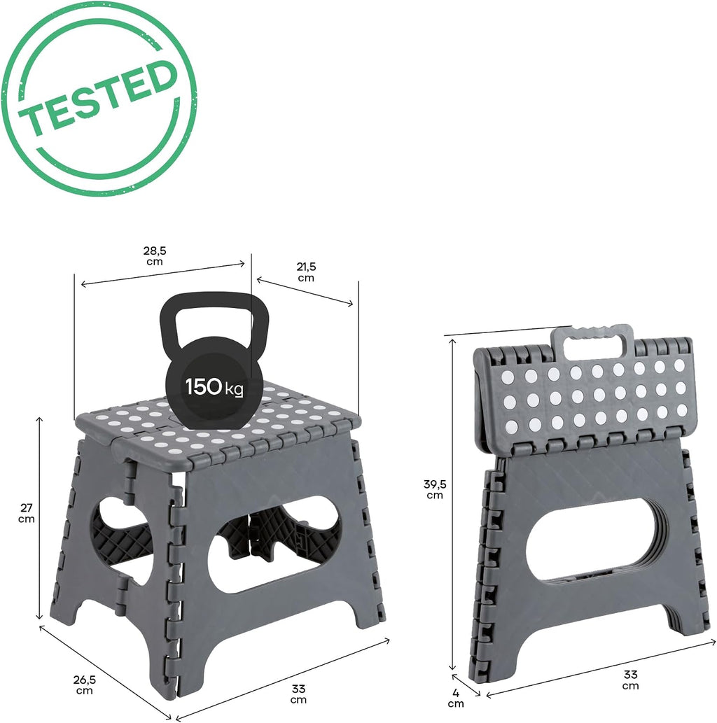 Arregui TB-027-G - Multi-purpose folding stool, 290 x 220 x 270mm, Grey.