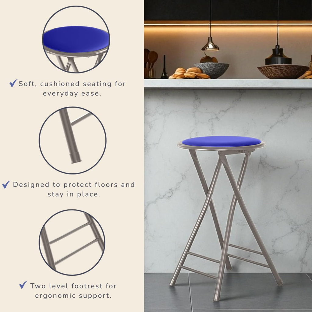 Lavish Home Folding Stool - Set of 2 Counter Height Bar Stools – 24-Inch Backless Folding Chairs with 225lb Capacity for Kitchen, Rec Room, or Game Room (Blue)