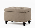 Zihanhome Small Ottoman with Storage, Upholstered Button Tufted Ottoman Foot Rest, Foot Stools, 24" Rectangle Bench with Storage for Living Room, Bedroom, Dorms and Apartments (Brown)