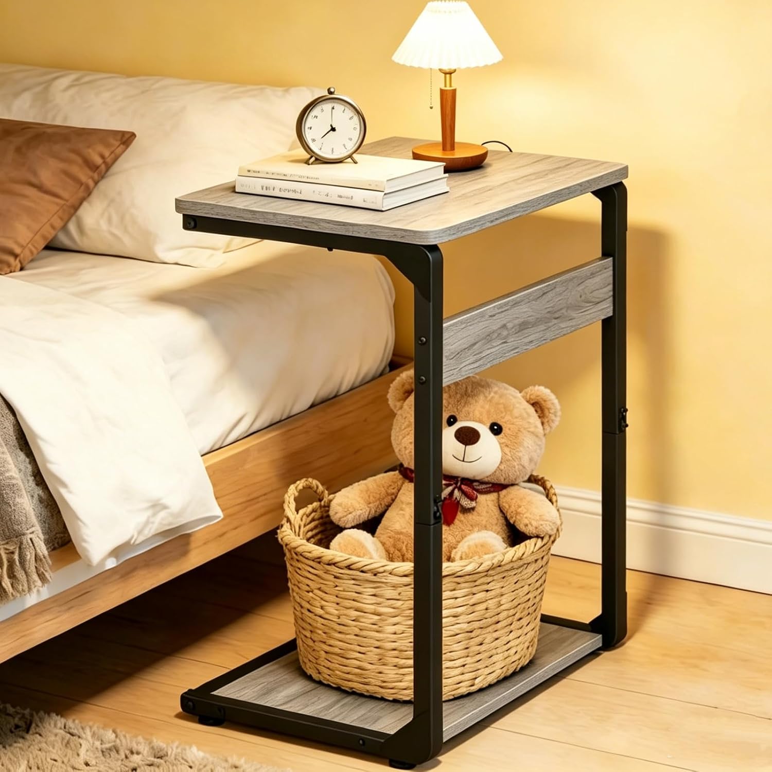 Wood Pedestal Dinner TV Trays Table for Eating on Couch Tables Slide Under, Small Laptop Stands Sofa Side Table Night Stand C Shaped End TV Tray for Bed Nightstand Arm Chair Bedroom Bedside ET-YB-GYW1