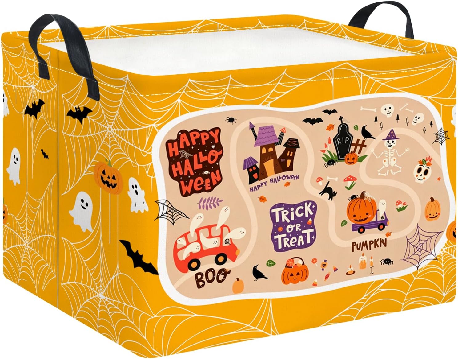 Rectangle Storage Basket,Gift Basket,Room Decor(White Web Halloween)