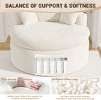 Oversized Round Chair Lounge Chaise Indoor, 58'' Modern Upholstered Corduroy Deep Seat Cloud Sofa Bed, No Assembly Required Floor Chair with 3 Pillows for Living Room, Bedroom, Reading, Beige