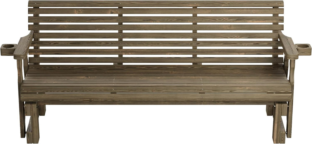 Amish Heavy Duty 800 Lb Roll Back Pressure Treated Porch Glider with Cupholders (6 Foot, Dark Walnut Stain)