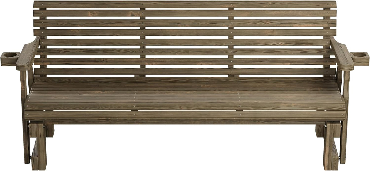 Amish Heavy Duty 800 Lb Roll Back Pressure Treated Porch Glider with Cupholders (6 Foot, Dark Walnut Stain)