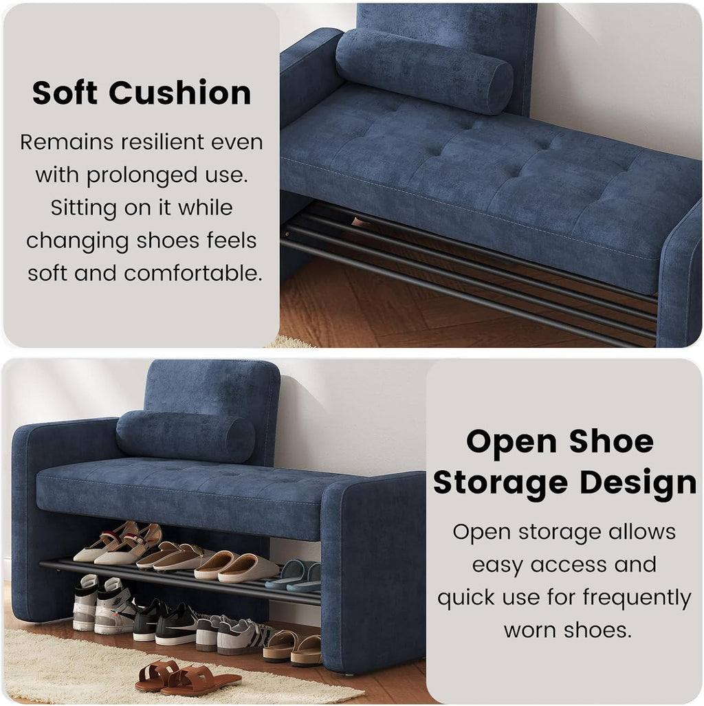 40.94" Entryway Shoe Rack with Cushion Padded Seat, 2-Tier Shoe Bench with Backrest & Armrest, Stable Shoes Organizer for Living Room, Bedroom, Entry, Hallway