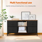TV Stand for Bedroom, Television Stand for TV up to 46 Inch Entertainment Center Dresser with 4 Drawers Open Storage Shelves for Living Room, Entryway (Black and Rustic Brown)