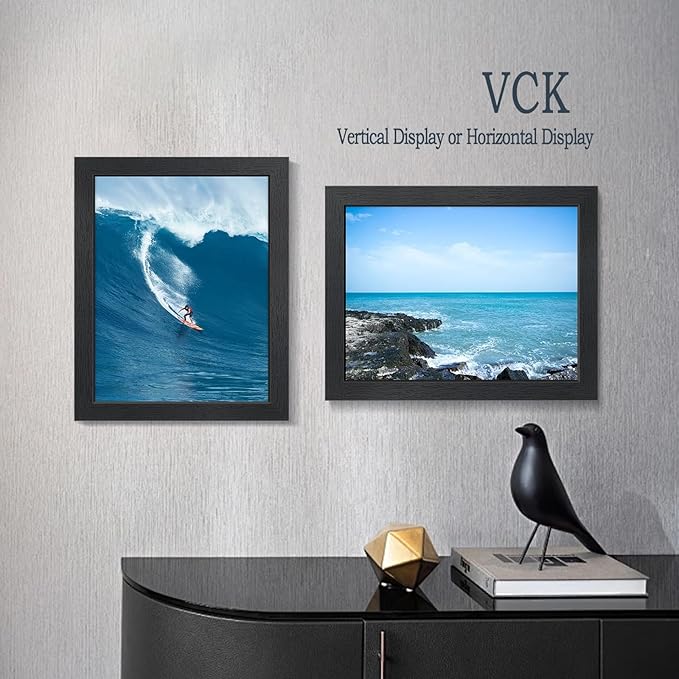 VCK 11x14 Picture Frame Set of 4 - Black, Gallery-Quality Wood Poster Frames, 1.1-Inch Wide Border, Polished Plexiglass, Vertical or Horizontal Wall & Tabletop Display for Photo/Art/Prints, Black