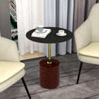 LeisureMod Round Side Table with Modern Stainless Steel Pedestal Base, Chic Accent End Table and Multi-Functional Indoor Nightstand for Living Room, Bedroom, Sofa or Small Spaces, Brown