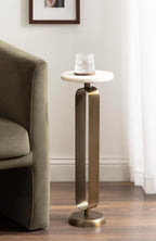 Kate and Laurel Helio Modern Round Marble Drink Table, 8 x 8 x 24, White and Antique Brass, Natural Marble Martini Table for Use as Small Plant Stand or Mini Nightstand