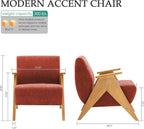 Home Accent Chair Mid Century Modern Accent Chair with Wood Frame, Lounge Upholstered Armchair, Reading Chair, Sturdy Base,For Living Room, Bedroom,Office,Comfy Guest Waiting Room Chairs,Orange