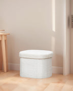B FSOBEIIALEO Storage Ottoman for Dorm Room, Boucle Folding Storage Ottoman Foot Rest, 16.14 Inches Small Collapsible Ottoman Cube for Living Room White Cream