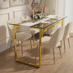 51''Glass Dining Table, Modern Rectangle Kitchen Table with Tempered Glass Tabletop and Metal Leg for 4, Writing Table Desk, for Kitchen Dining Living Room (Golden)