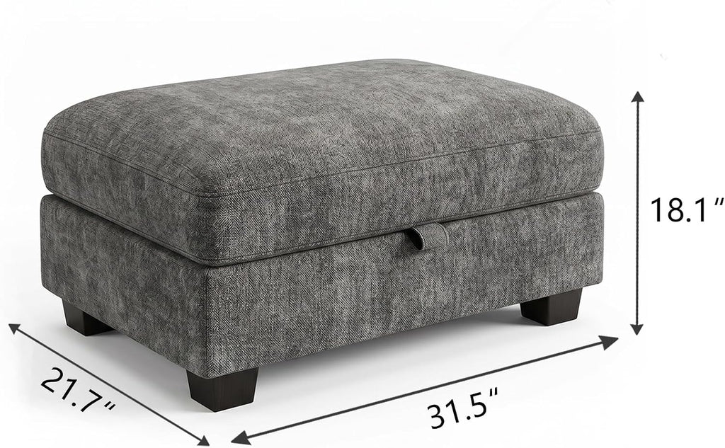 Ottoman Sofa, Modular Sectional Cloud Sofa with Storage Ottoman, Chenille Deep Seat Couch for Living Room, Dark Gray