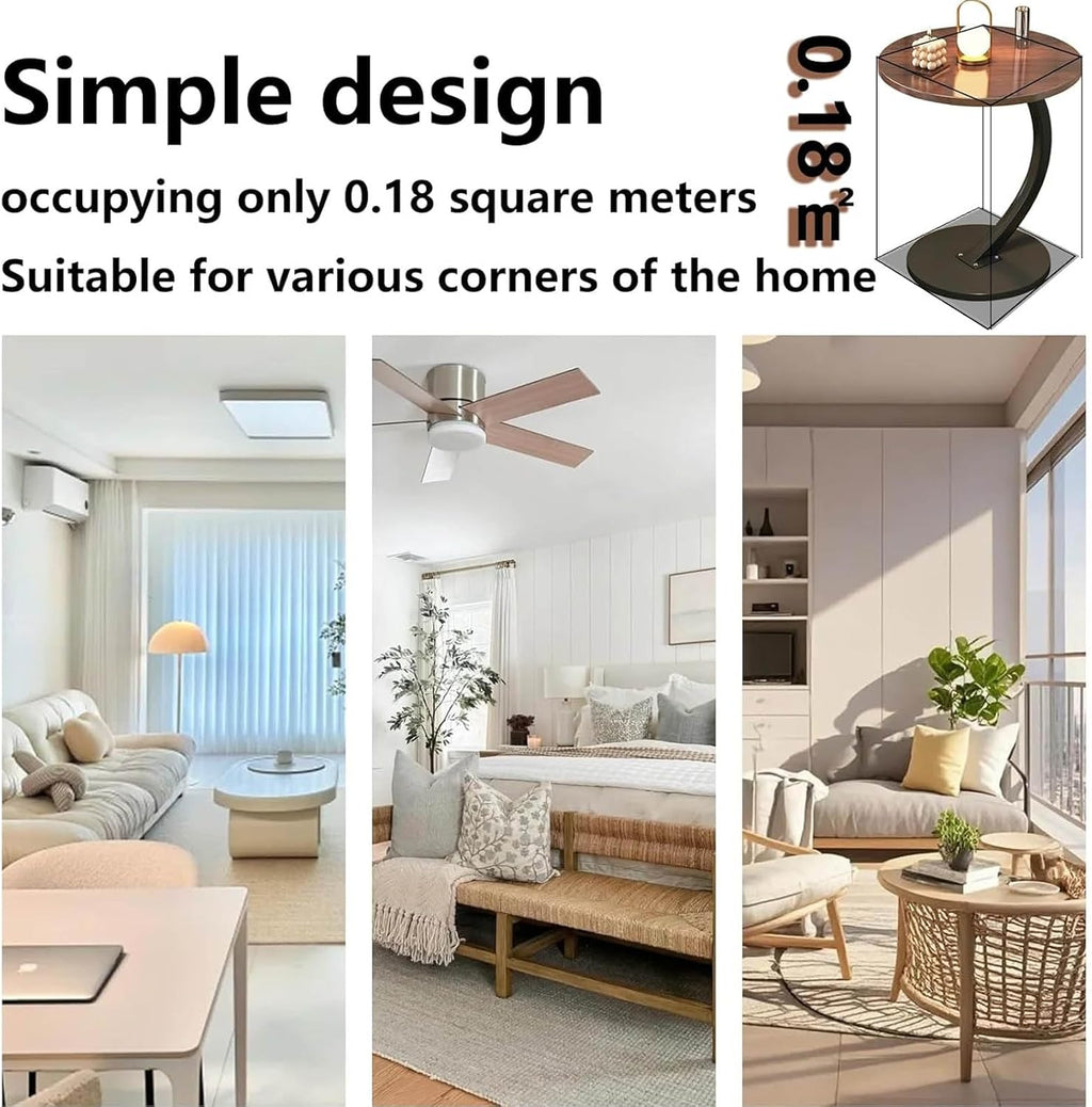 C Shaped End Table for Couchs, Couch Tables That Slide Under, Couch Side Table for Laptop, Suitable for Living Room, Bedroom and Small Spaces,White