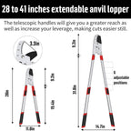 GARTOL Heavy-Duty Extendable Loppers, 28"-41" Telescopic Tree Trimmer, Double Ratcheting Branch Cutter, Anvil Lopper for Thick Branches, Cuts 2" Dry Wood