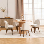 ROCITY Swivel Dining Chairs Set of 4, Beige Linen Kitchen Chairs with Solid Wood Legs, Mid Century Modern Upholstered Dining Room Chair Armless Accent Chair for Kitchen/Restaurant