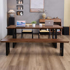Walnut Color Long Bench Solid Wood Top Metal Legs U-Shaped Design Durable Sturdy Dining Bench Ideal for Office Home Restaurant Patio Multiple (Bench, 78.74in)
