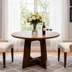 Round Dining Table for 4, 43.3" Kitchen Table for Dining Room, Circle Farmhouse Kitchen Table, Wood Dinner Table for Kitchen, Living Room, Apartment, Walnut Brown