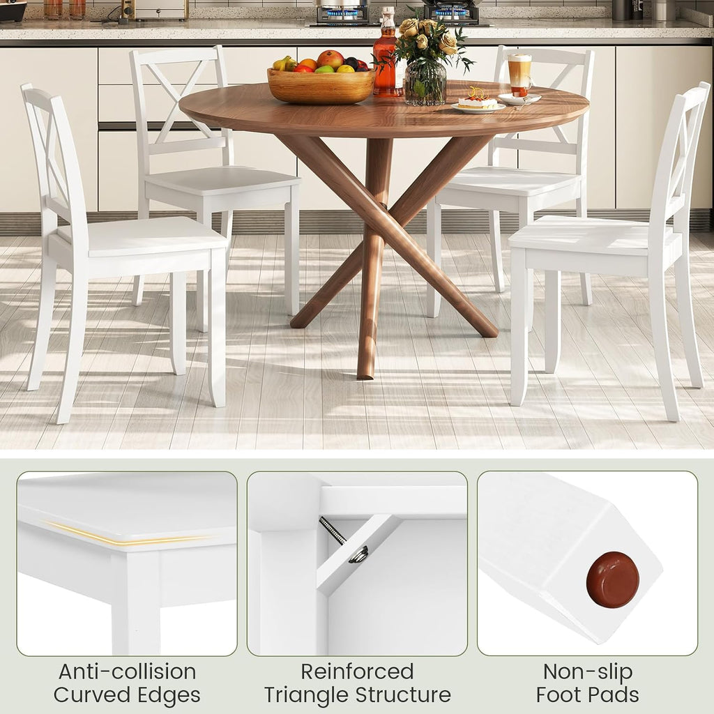 GOFLAME Dining Chairs Set of 4, Kitchen Chairs with Rubber Wood Legs & Cross Back, Farmhouse Armless Dinette Chairs for Dining Room, Living Room, Restaurant, 400 LBS Load Capacity, White