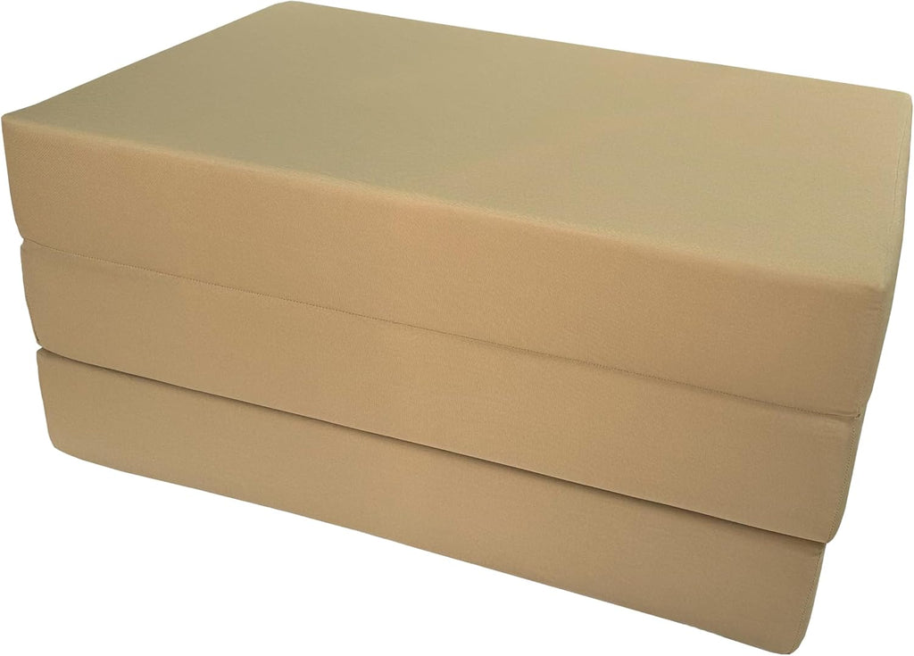 D&D Futon Furniture Tan Trifold Foam Beds, Shikibuton, Tatami Cushion Topper, Foldable Futon Pad, Twin 6x39x75