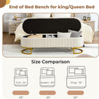 Storage Ottoman Bench, 63" Velvet End of Bed Bench Bedroom Bench King Size with Golden Metal Legs, Upholstered Storage Bench for Bedroom Living Room Entryway and Window, Beige