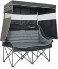 Double Camping Chair with Canopy Heavy Duty 2 Person Folding Loveseat Beach Chair with Shade High Back Oversized Outdoor Camping Couch with Cup Holders & Wine Racks for Lawn, Fishing, Sports