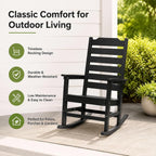 Rocking Chair Set of 2,All Weather Courtyard for Outside Balcony Gardens，High Back Outdoor Rocking Chair with 400lbs，Black