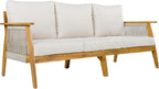 Christopher Knight Home Outdoor 3 Seater Patio Sofa with Acacia Wood Frame and Rope Weave Design, Cushioned Garden Couch with Removable Covers for Patio Deck Balcony, Teak and Beige
