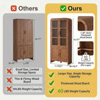 77" Tall Kitchen Pantry Cabinet,Thickened Panel,Dark Burl,1Pcs | Wooden Curved Storage Cabinets with Adjustable Shelf, Cupboard with Glass Door for Dining Room, Living Room, Bathroom
