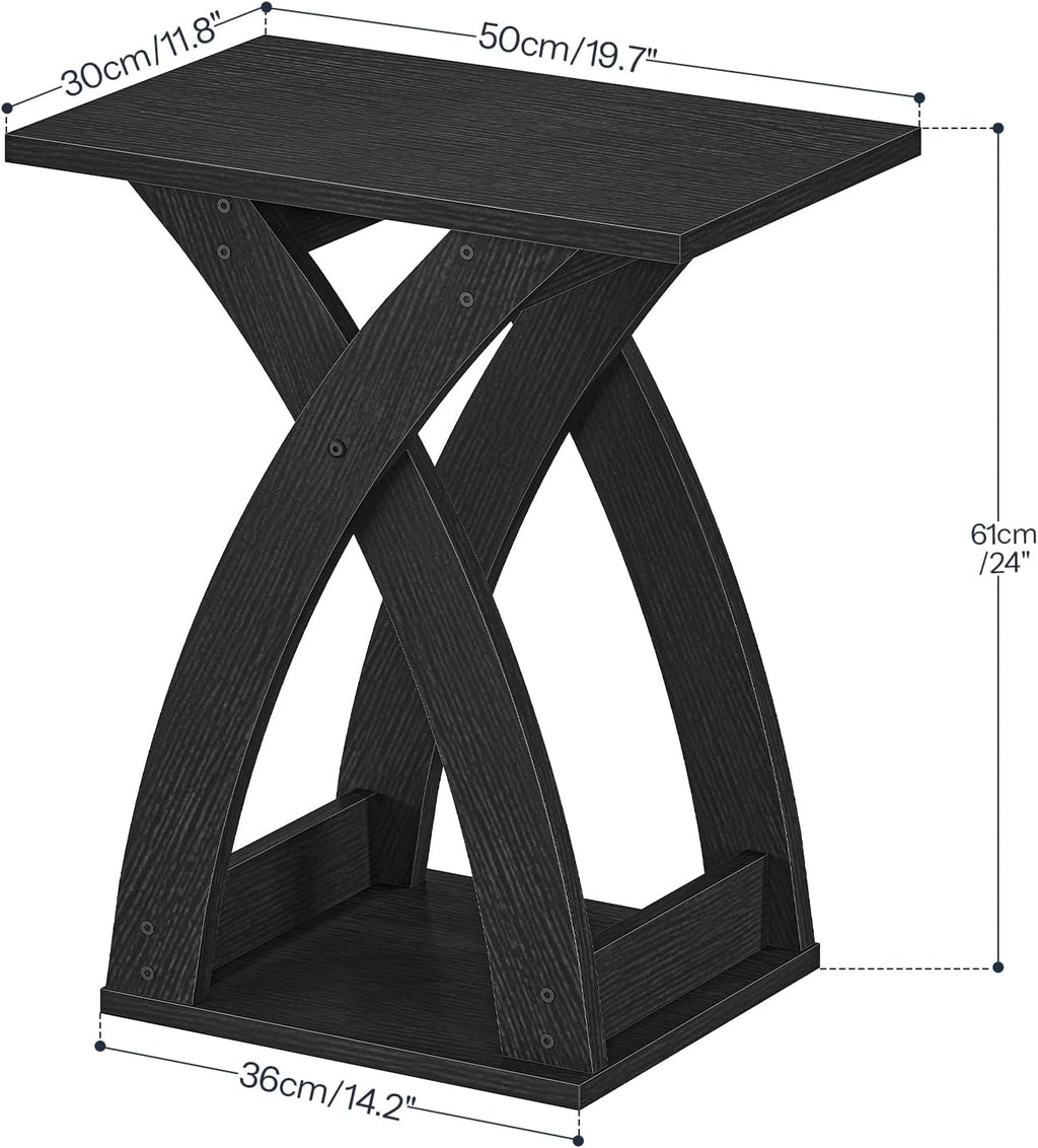 HOOBRO End Table Living Room, Narrow Side Table for Small Spaces, Black 3 Tier End Table with Storage Shelf, X-Design Slim Nightstand Bedside Table, Living Room, Bedroom, Black BK356BZ01N1