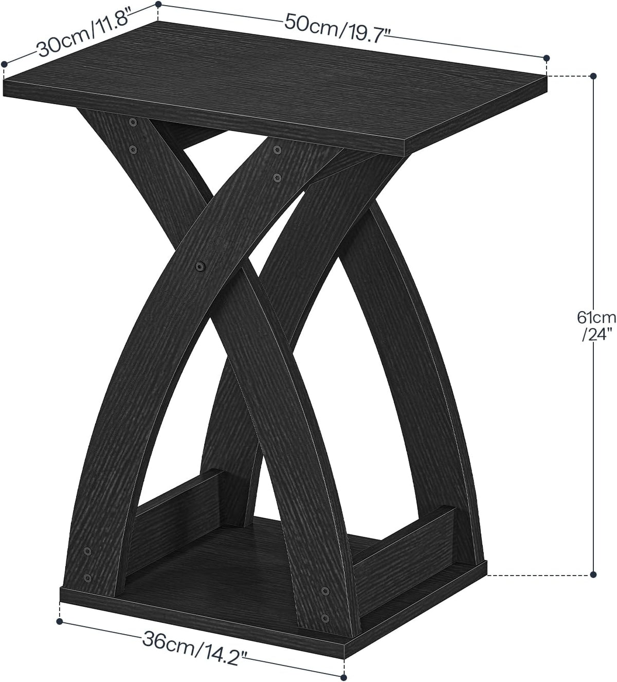 HOOBRO End Table Living Room, Narrow Side Table for Small Spaces, Black 3 Tier End Table with Storage Shelf, X-Design Slim Nightstand Bedside Table, Living Room, Bedroom, Black BK356BZ01N1