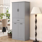 Merax 65.8" Pantry Cabinet with Two Doors & One Drawer & Two Laundry Hampers, Adjustable Shelves Storage Cupboard for Kitchen/Dining Room/Bathroom, Gray