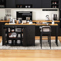 Kitchen Island Table with Seating with Extendable Dining Table, Side Spice Rack & Cabinet Storage Power Outlet， for Kitchen, Dining Room