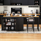 Kitchen Island Table with Seating with Extendable Dining Table, Side Spice Rack & Cabinet Storage Power Outlet， for Kitchen, Dining Room