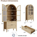 ONBRILL 71" Tall Arched Display Cabinet with LED Lights, Arched Kitchen Pantry with 2 Drawers, Modern Display Storage Cabinets with Adjustable Feet, Pantry Cabinet for Kitchen, Living/Dining Room