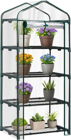 Outvita Mini Greenhouse, Small PVC Plant Green House with 4 Tiers Rack, Shelf Clips, Roll-up Zipper Door, Gardening Supplies for Indoor Outdoor Seedling Frost Protection, 27"x19.6"x63" Transparent