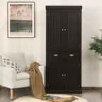 72" Kitchen Pantry Cabinet, Kitchen Cupboard with 2 Double-Doors Cabinet, Large Drawer, 4 Adjustable Shelves, Traditional Tall Storage Cabinets for Dining Room, Bathroom, Brown