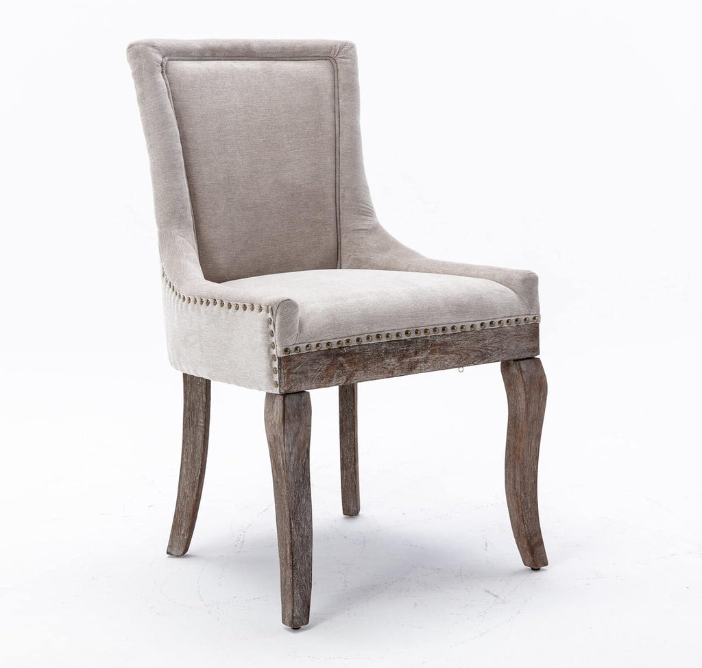 Ball & Cast Mid-Century Upholstered Dining Chairs Set of 2, Thickened Fabric Wingback Kitchen Chairs with Bronze Nail Head & Toned Solid Wood Legs, Beige