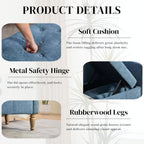 Aoiy & Wifon 64.57" W End of Bed Bench King Size, Upholstered Large Storage Ottoman Bench with Bolster Pillows & Armrest, Window Seat Bench for Living Room Bedroom, Chenille, Blue