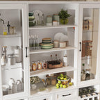 Timechee 78.7" Kitchen Pantry Storage Cabinet, Cupboard with Drawers and Wine Rack,Tall Food Pantry Cabinets with Tempered Glass Doors & Adjustable Shelves,Hutch Cabinet with Storage for Kithen,White