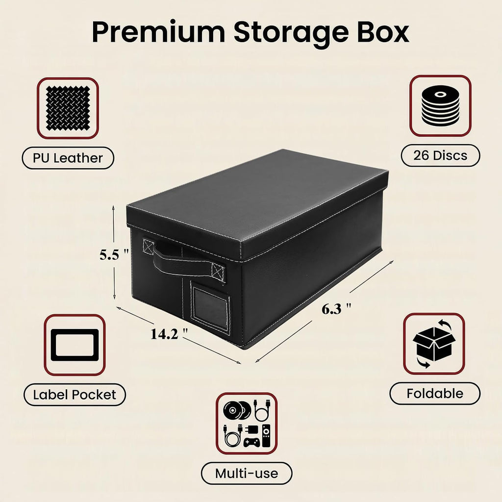 DVD Storage Box 6 Pack, PU Leather DVD Organizer Stackable, Holds 156 DVDs, Disc Organizer for Blu ray CD Video Game, Home Entertainment Media Holder