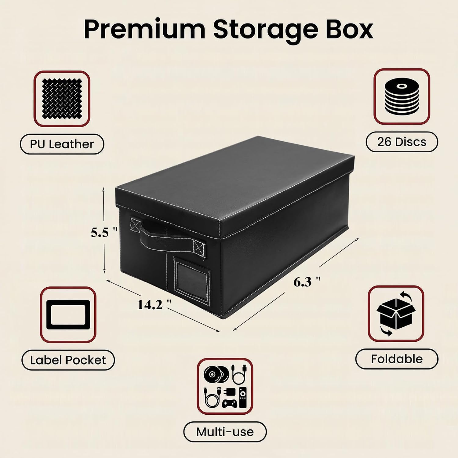 DVD Storage Box 6 Pack, PU Leather DVD Organizer Stackable, Holds 156 DVDs, Disc Organizer for Blu ray CD Video Game, Home Entertainment Media Holder