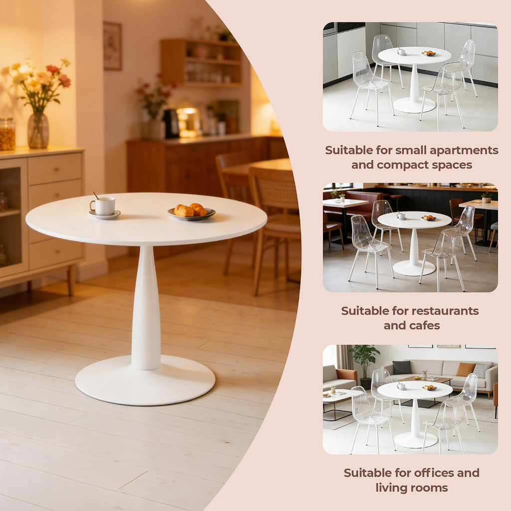 42" Round White Tulip Dining Table, Mid Century Modern Pedestal Kitchen Table for 6, White Dining Room Table for Restaurant, Apartment, Home