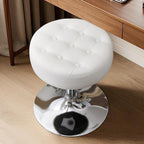 360° Swivel PU Leather Vanity Stool, White Makeup Chair for Bedroom, Large Round Ottoman Stool