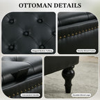 Storage Ottoman Coffee Table, Large Ottoman with Storage Oversized Square Footstool with Anti-Slip Embedded Lid, Tufted Upholstered Ottomans for Living Room, Black Faux Leather
